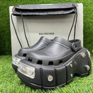 BALENCIAGA CROCS NEW HARDCROCS Fashion Black Rubber Platform Sandal